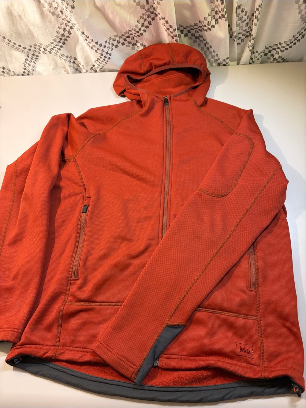 REI Men's Dark Orange Full-Zip Hooded Jacket